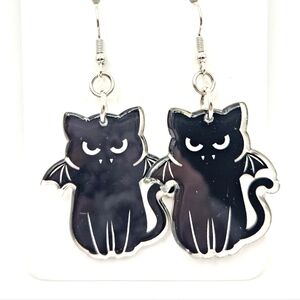 Halloween Bat Wings Vampire Teeth Black Cat Kitty Acrylic Hook Earrings New